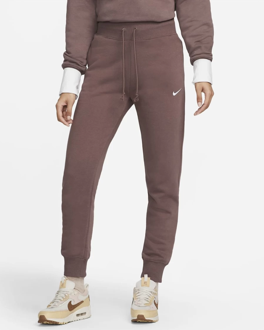 Nike Women's High-Waisted Fleece Joggers in Plum Eclipse/White - Phoenix Fleece Sportswear Pants