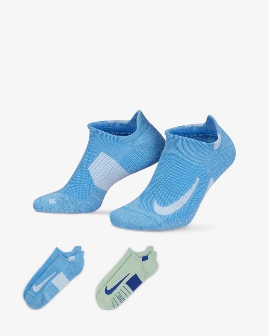 Nike Multiplier No-Show Running Socks for Men & Women - 2 Pairs (Multi-Color)