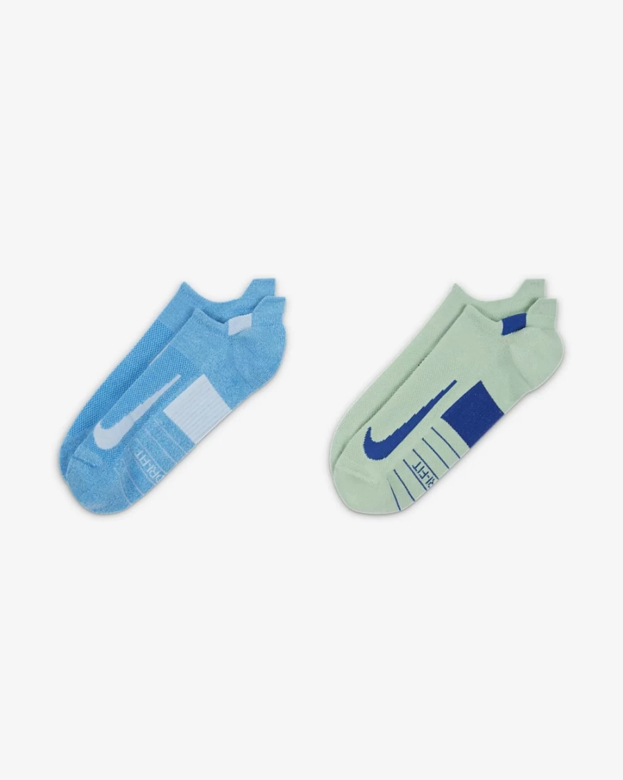 Nike Multiplier No-Show Running Socks for Men & Women - 2 Pairs (Multi-Color)