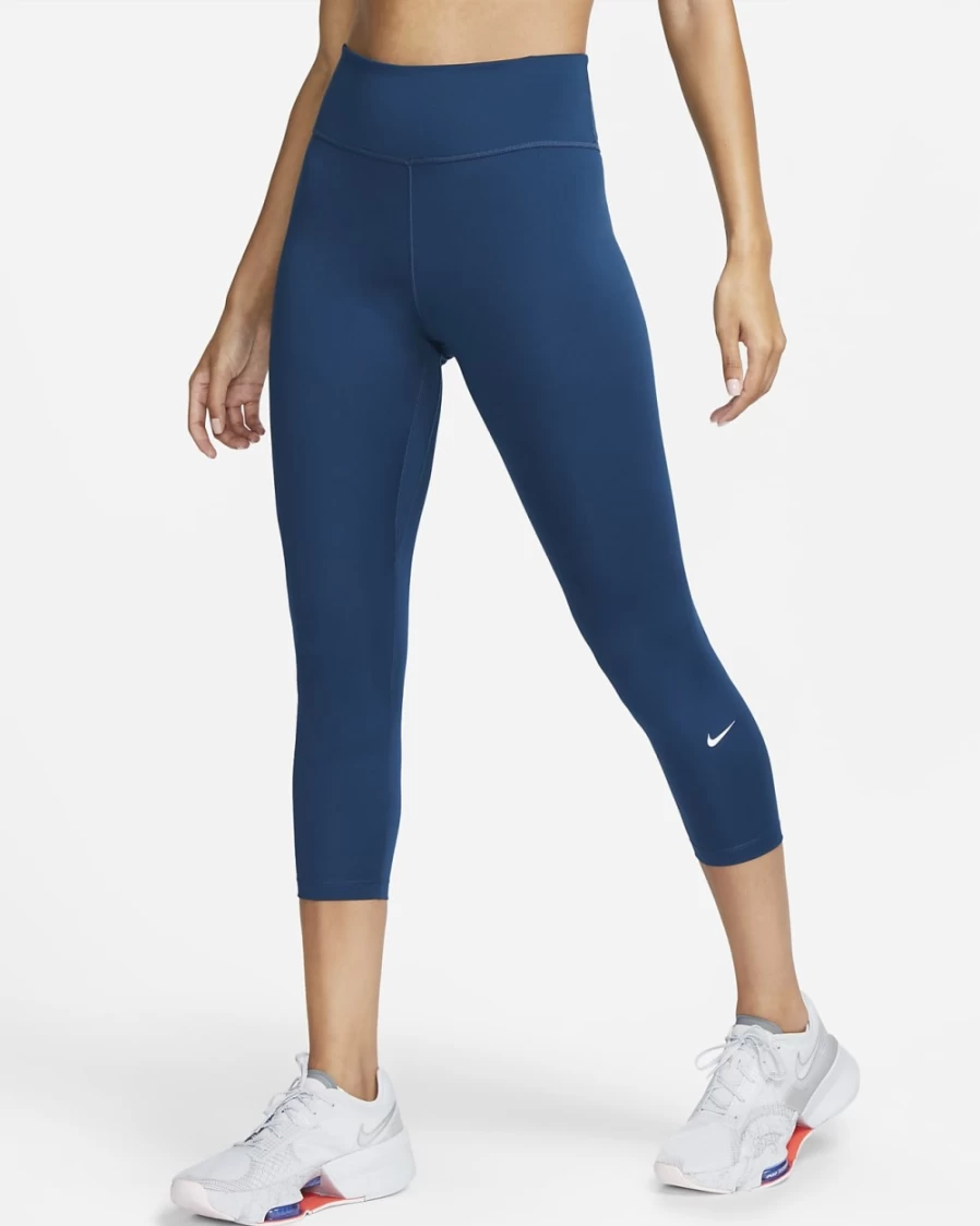 Nike One Women's Mid-Rise Crop Leggings - Valerian Blue/White Fitness Yoga Running Workout Tights