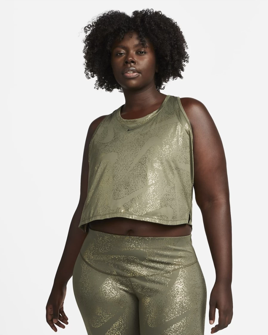 Nike Dri-FIT One Women's Medium Olive/Black Printed Training Tank Top - Plus Size Activewear