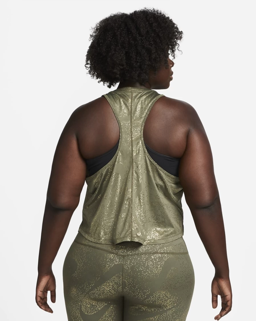 Nike Dri-FIT One Women's Medium Olive/Black Printed Training Tank Top - Plus Size Activewear