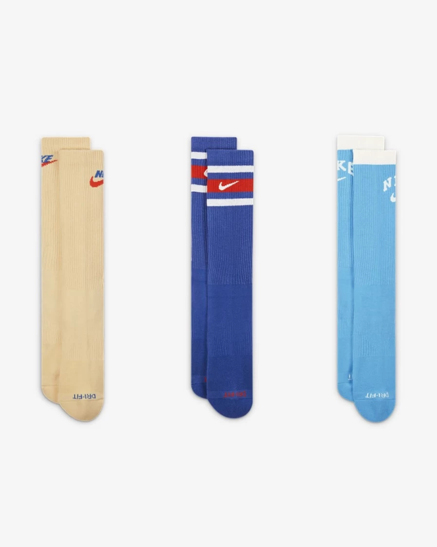 Nike Everyday Plus Cushioned Crew Socks for Men & Women - 3 Pairs Multi-Color Comfort Athletic Socks