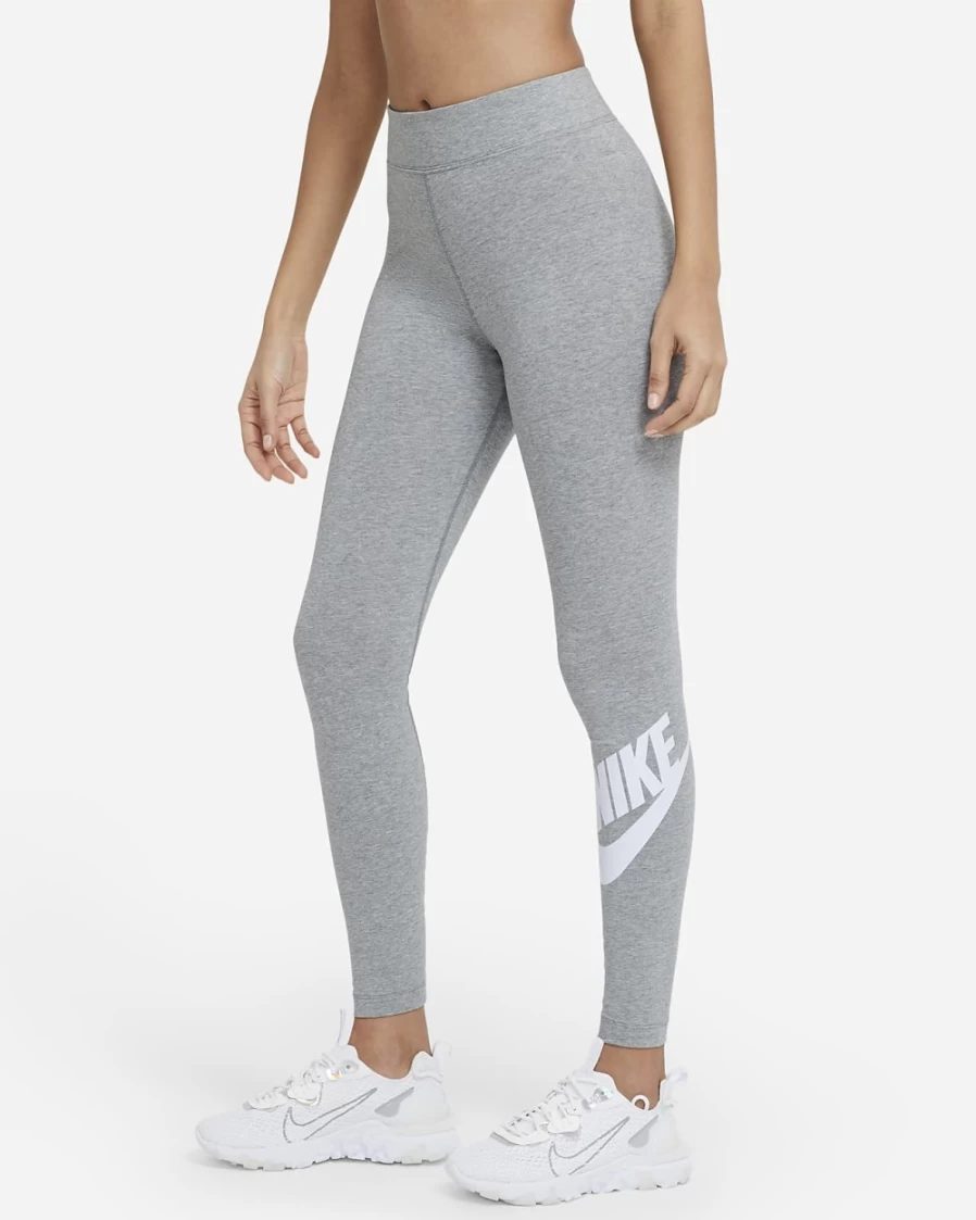 Nike Women's High-Waisted Essential Logo Leggings - Dark Grey Heather/White - Sportswear Fitness Yoga Pants