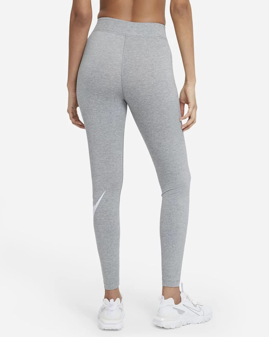 Nike Women's High-Waisted Essential Logo Leggings - Dark Grey Heather/White - Sportswear Fitness Yoga Pants