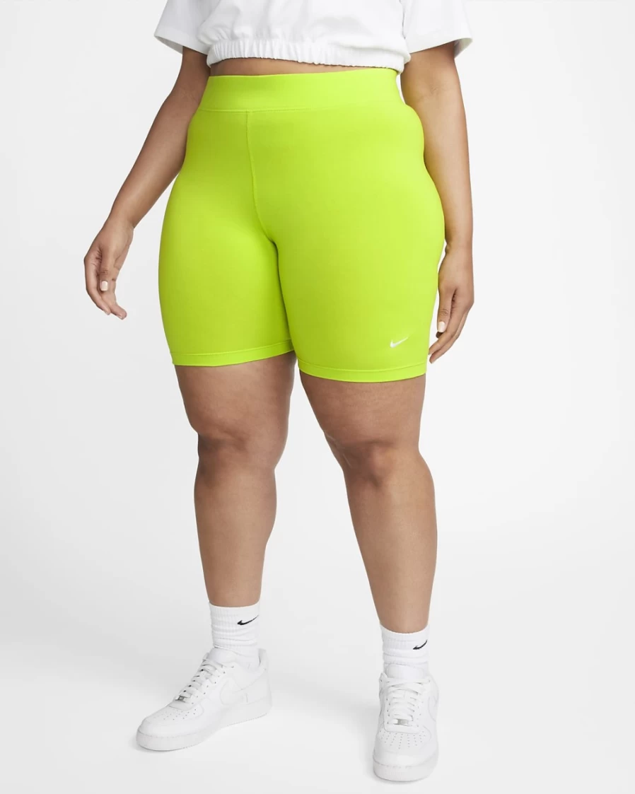 Nike Women's Atomic Green/White Mid-Rise Essential Bike Shorts - Plus Size Sportswear