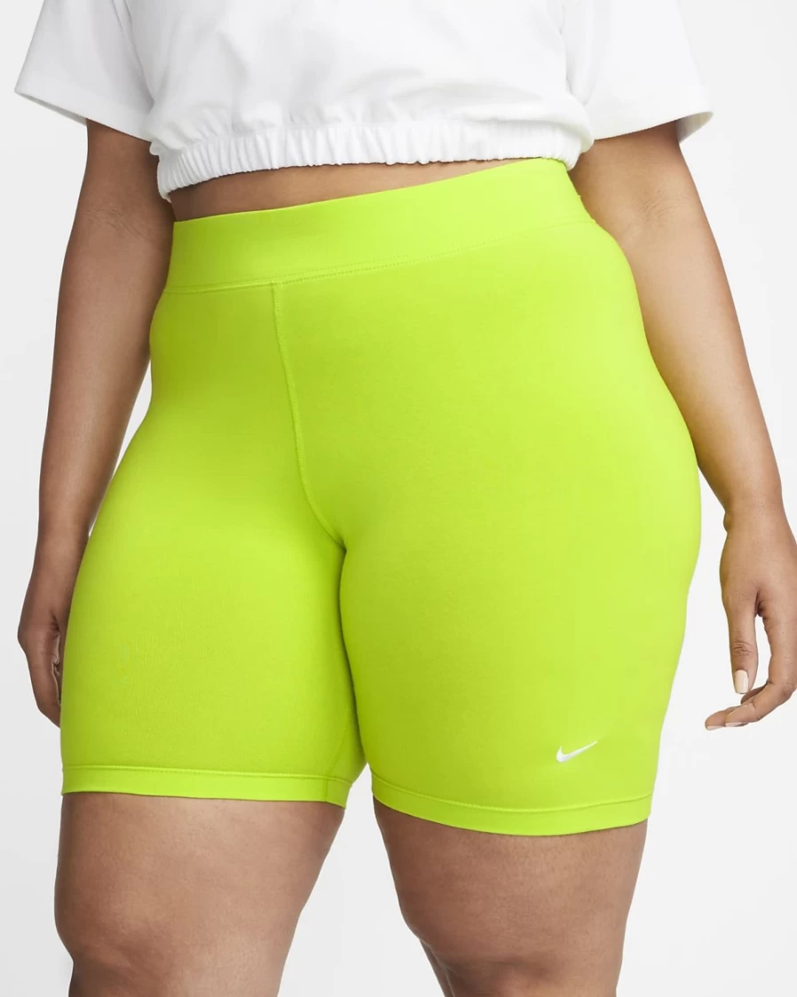 Nike Women's Atomic Green/White Mid-Rise Essential Bike Shorts - Plus Size Sportswear