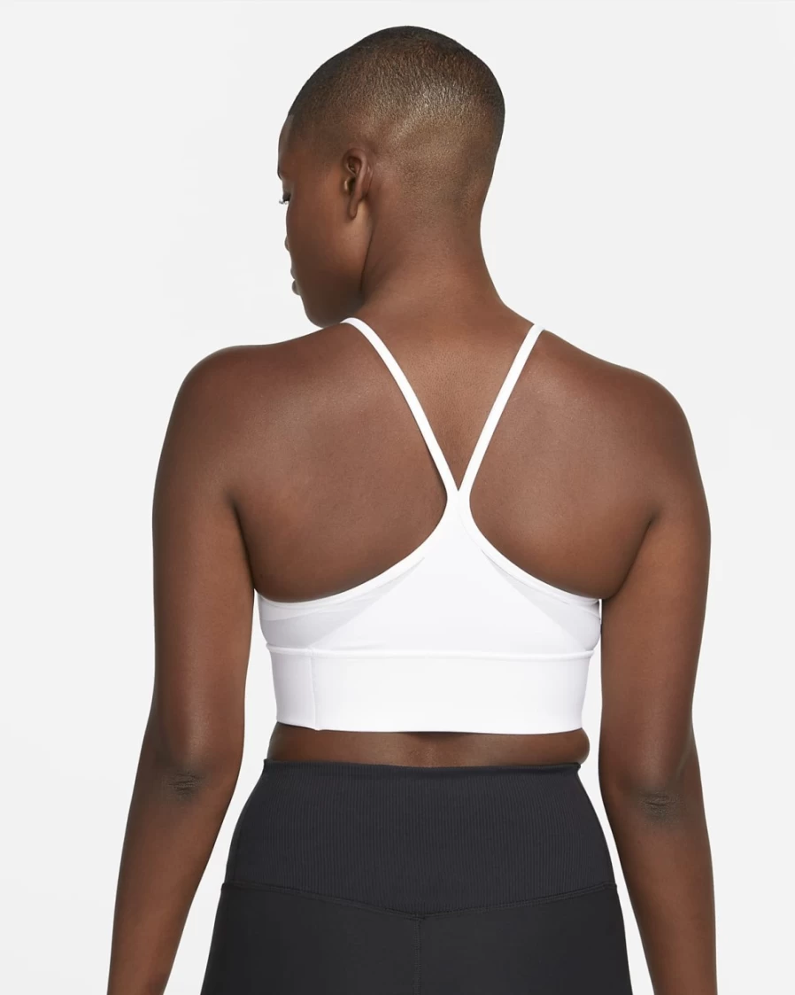 Nike Indy Women's Light-Support Longline Sports Bra - White/Black - Padded Workout Top for Running & Fitness