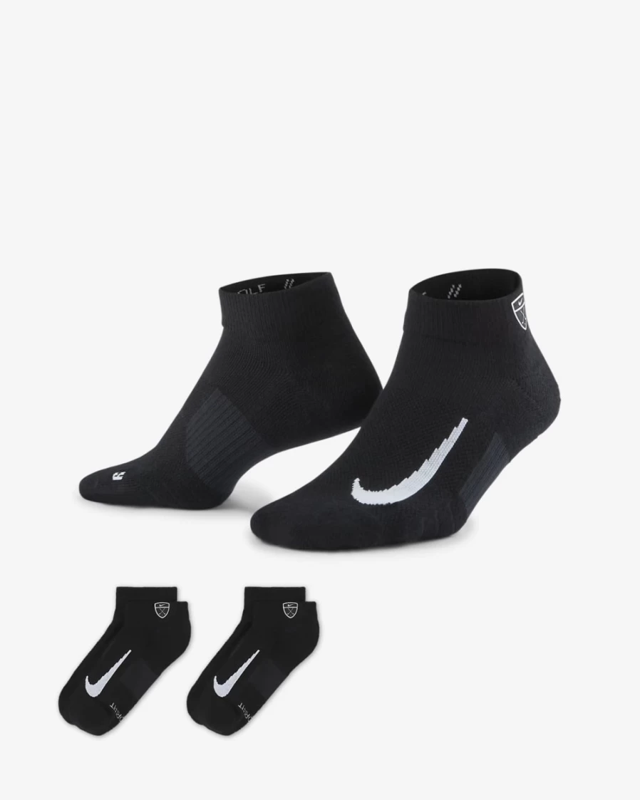 Nike Multiplier Low Golf Socks for Men & Women - 2 Pairs, Black/White, Breathable Quarter Athletic Socks