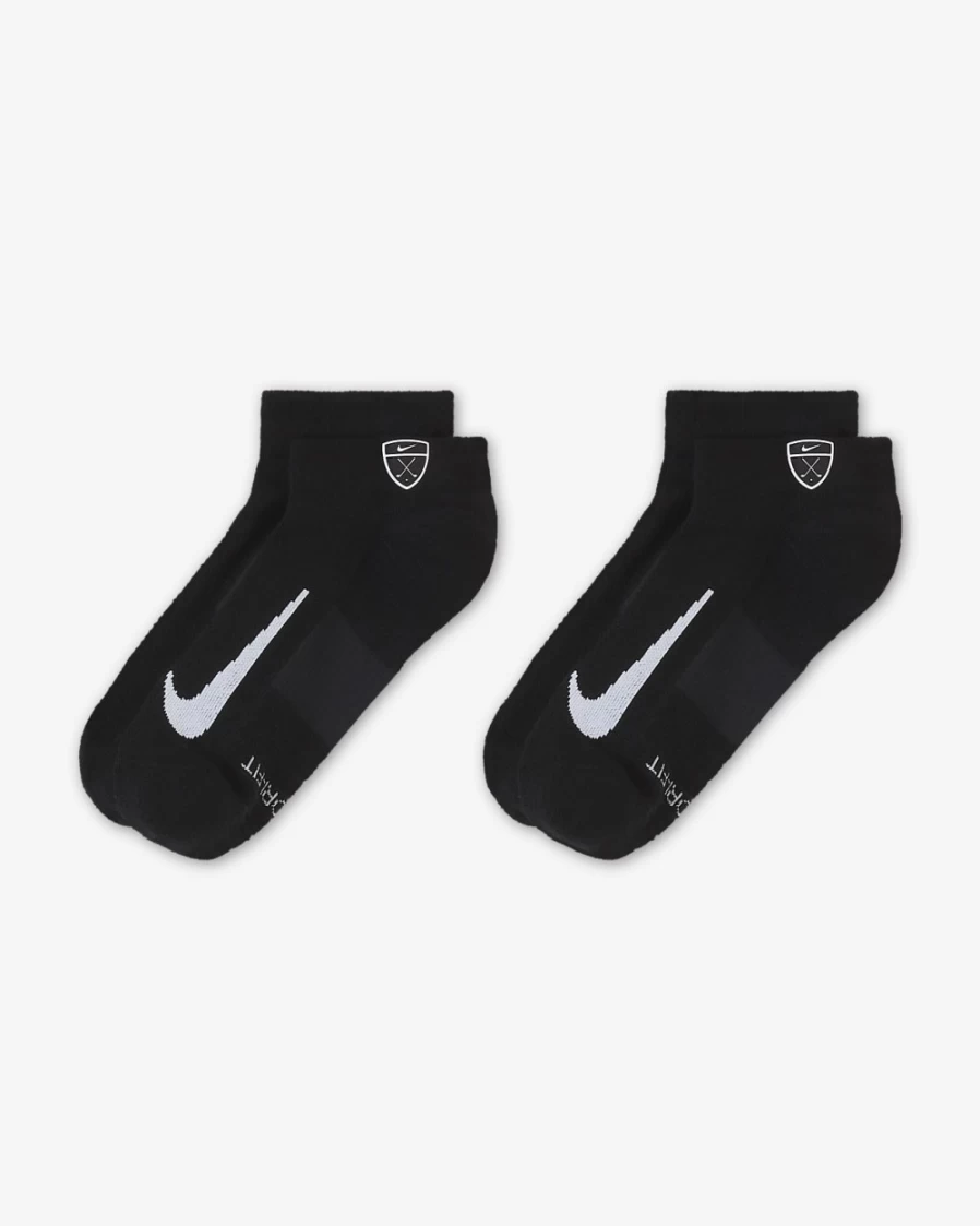 Nike Multiplier Low Golf Socks for Men & Women - 2 Pairs, Black/White, Breathable Quarter Athletic Socks