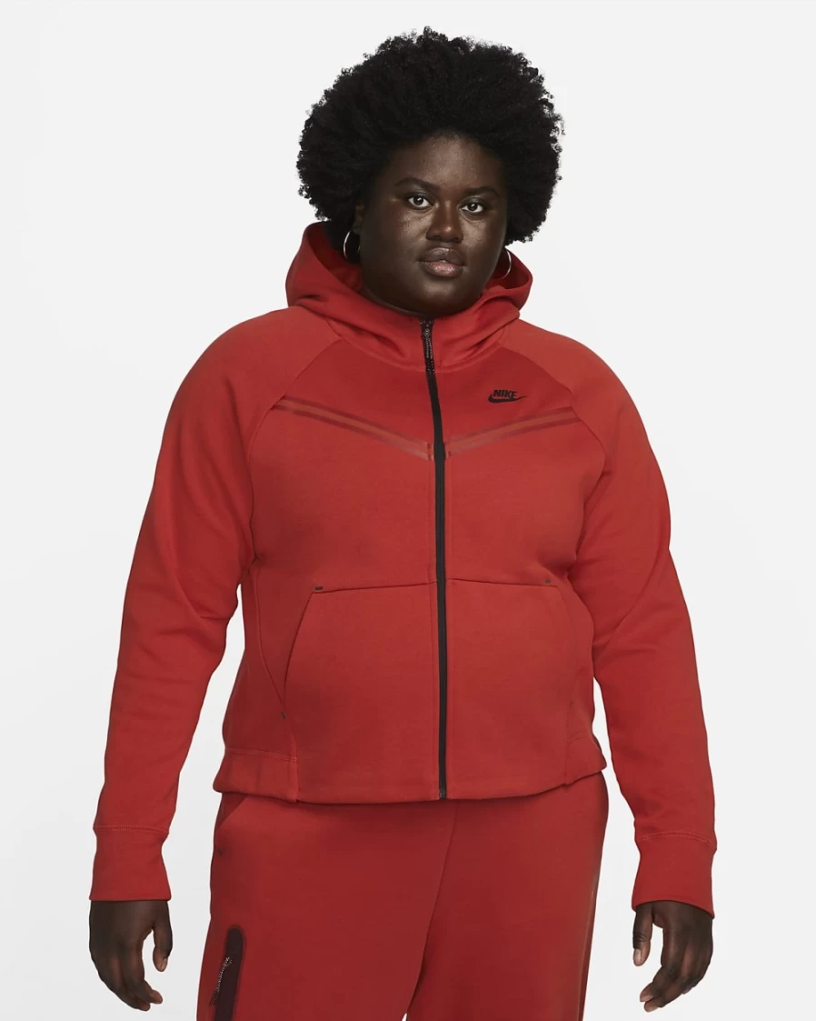 Nike Women's Plus Size Tech Fleece Windrunner Full-Zip Hoodie in Cinnabar & Black