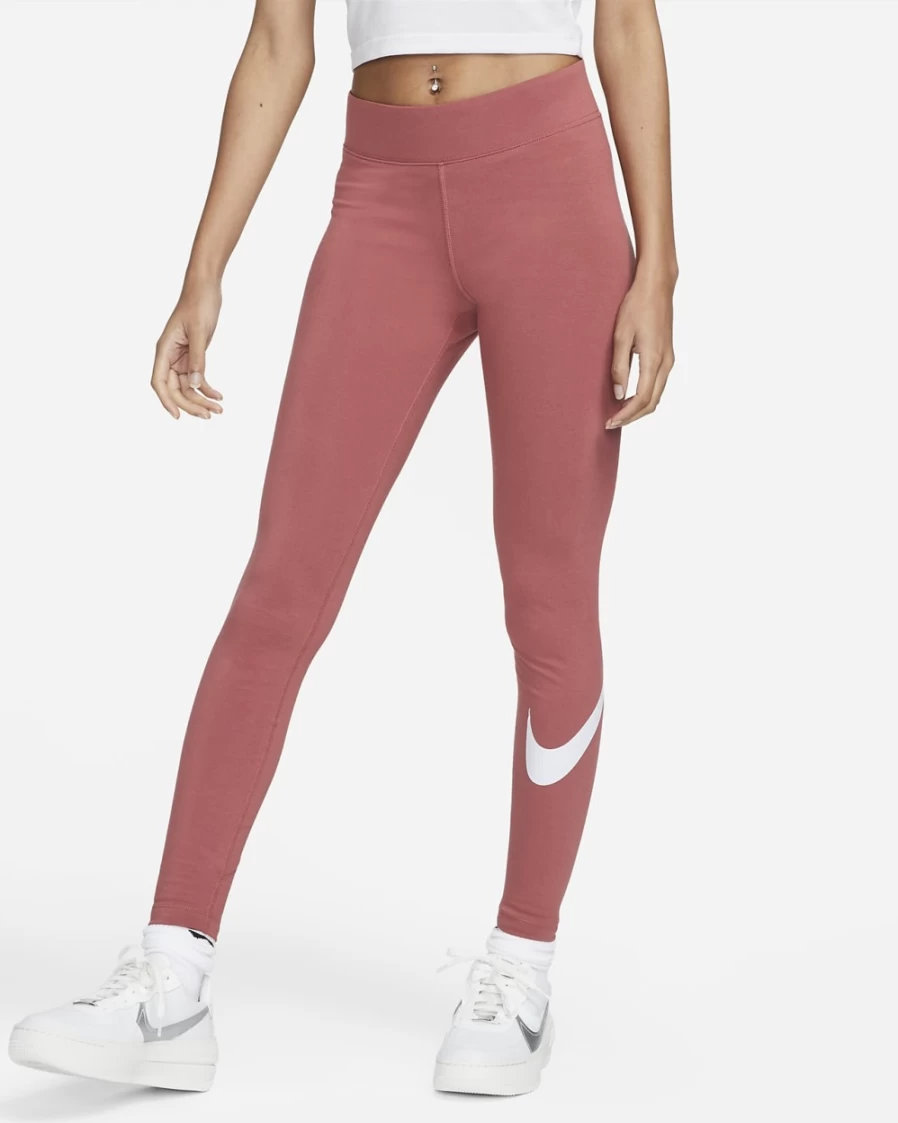 Nike Women's Essential Mid-Rise Swoosh Leggings in Canyon Rust/White - Sportswear Collection