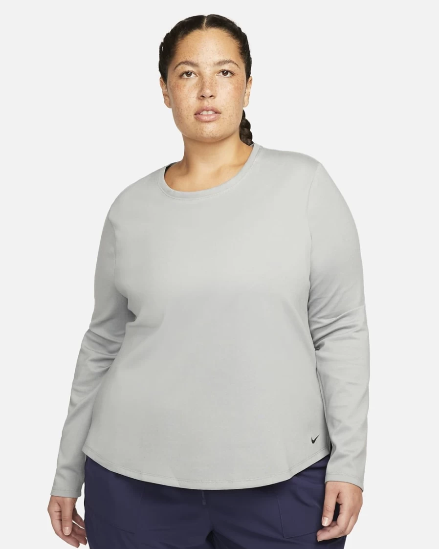 Nike Therma-FIT Women's Long-Sleeve Top - Particle Grey/Heather/Black - Plus Size Standard Fit