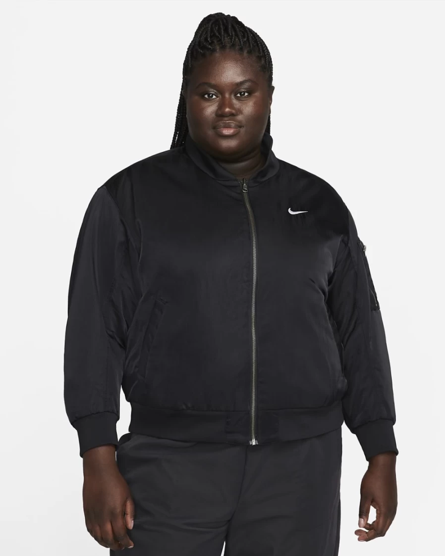 Nike Women's Plus Size Reversible Bomber Jacket - Black & White Varsity Style Sportswear