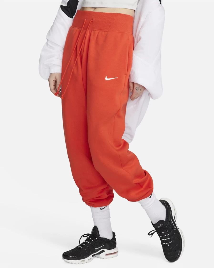 Nike Women's High-Waisted Oversized Sweatpants in Picante Red/Sail - Phoenix Fleece Comfort
