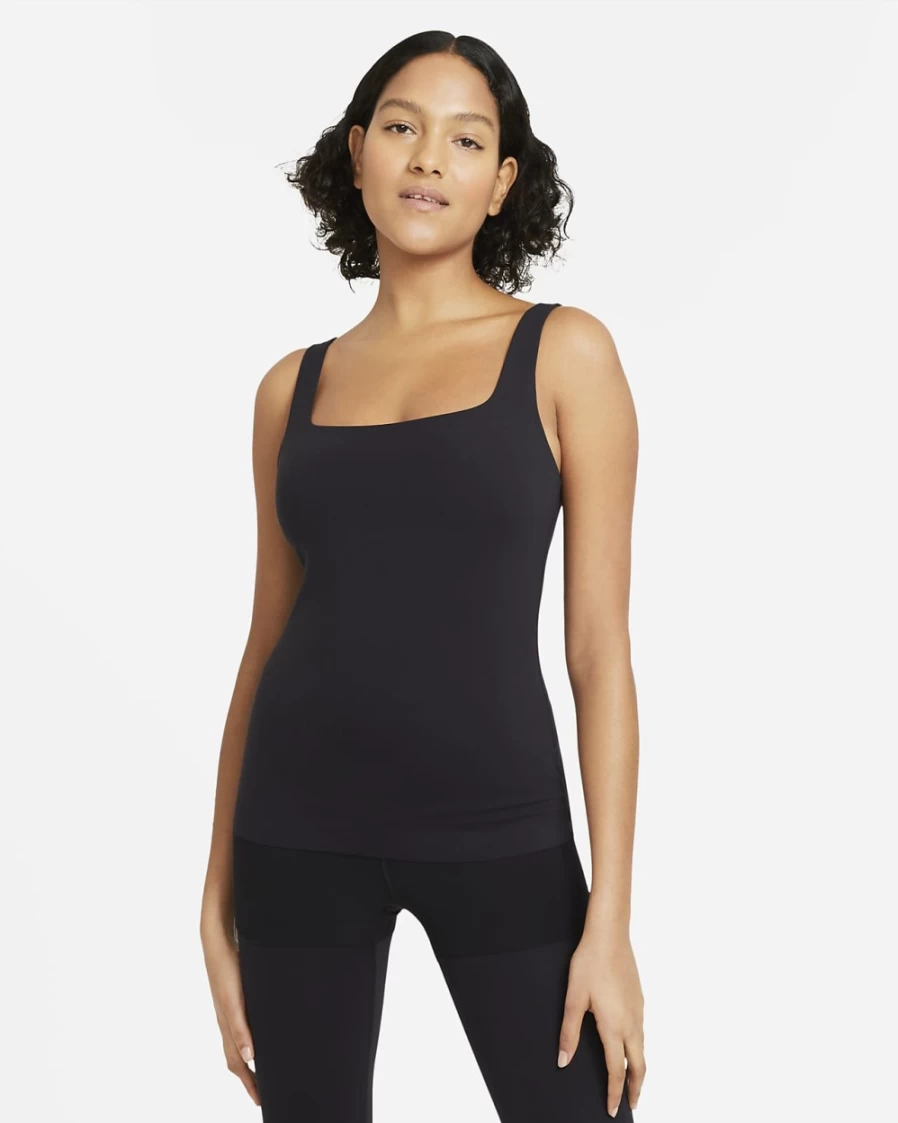 Nike Women's Yoga Luxe Shelf-Bra Tank Top - Black/Dark Smoke Grey - Workout & Fitness Apparel
