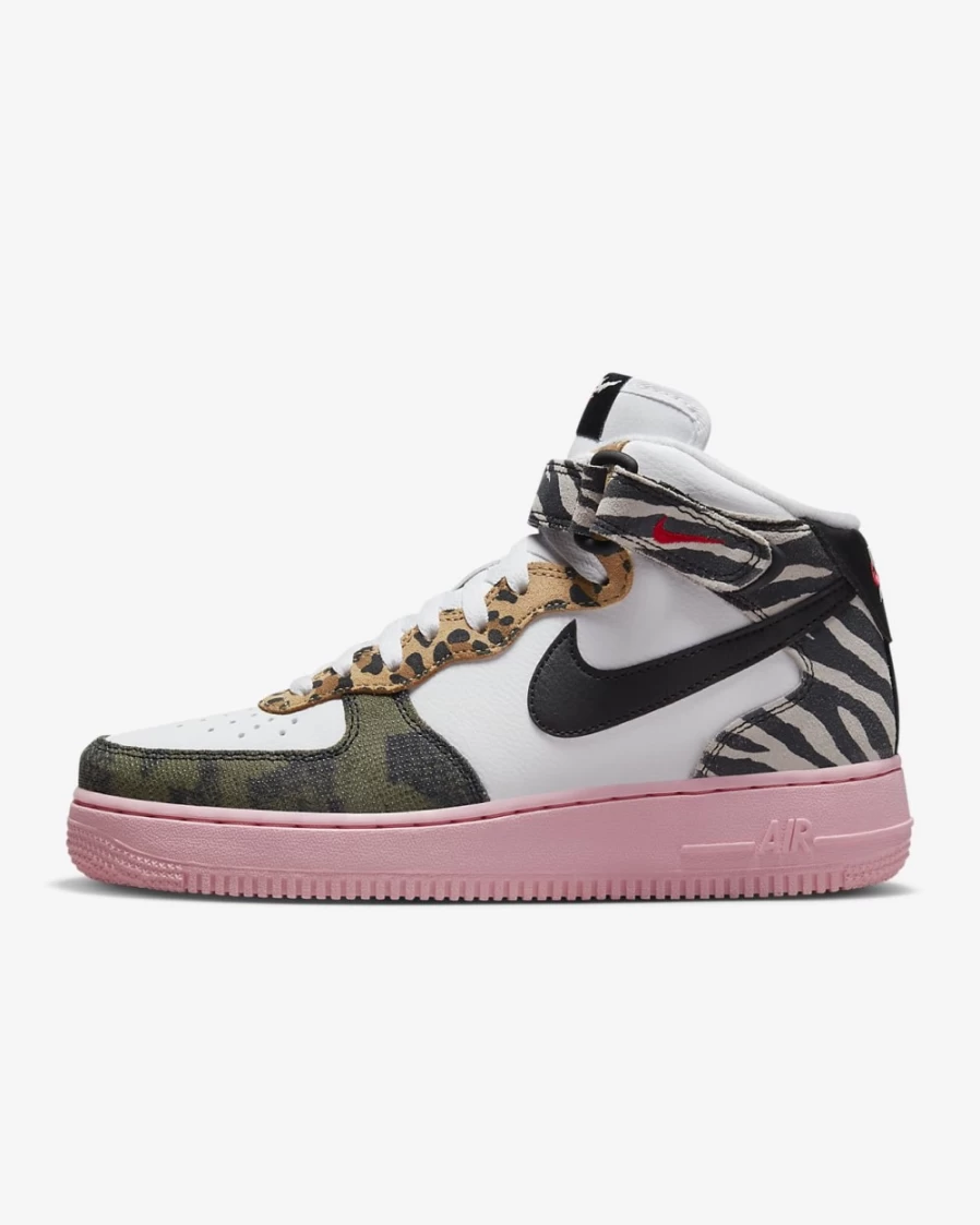 Nike Air Force 1 '07 Mid Women's Shoes - White/Medium Soft Pink/University Red/Black Athletic Sneakers