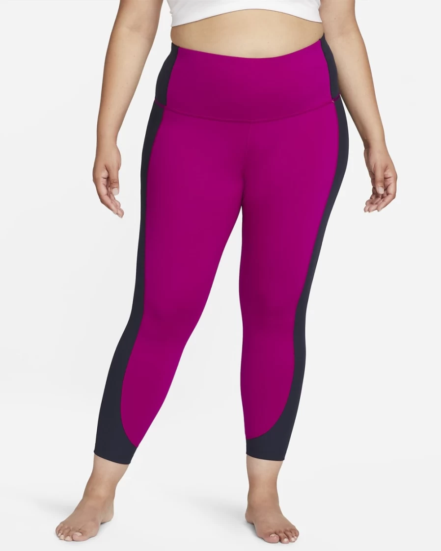 Nike Women's High-Waisted 7/8 Yoga Leggings with Ribbed Panels - Plus Size in Dynamic Berry/Obsidian