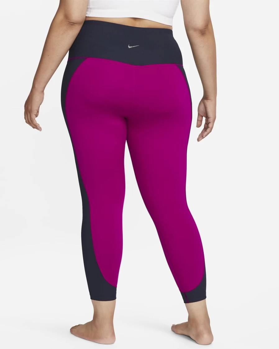 Nike Women's High-Waisted 7/8 Yoga Leggings with Ribbed Panels - Plus Size in Dynamic Berry/Obsidian