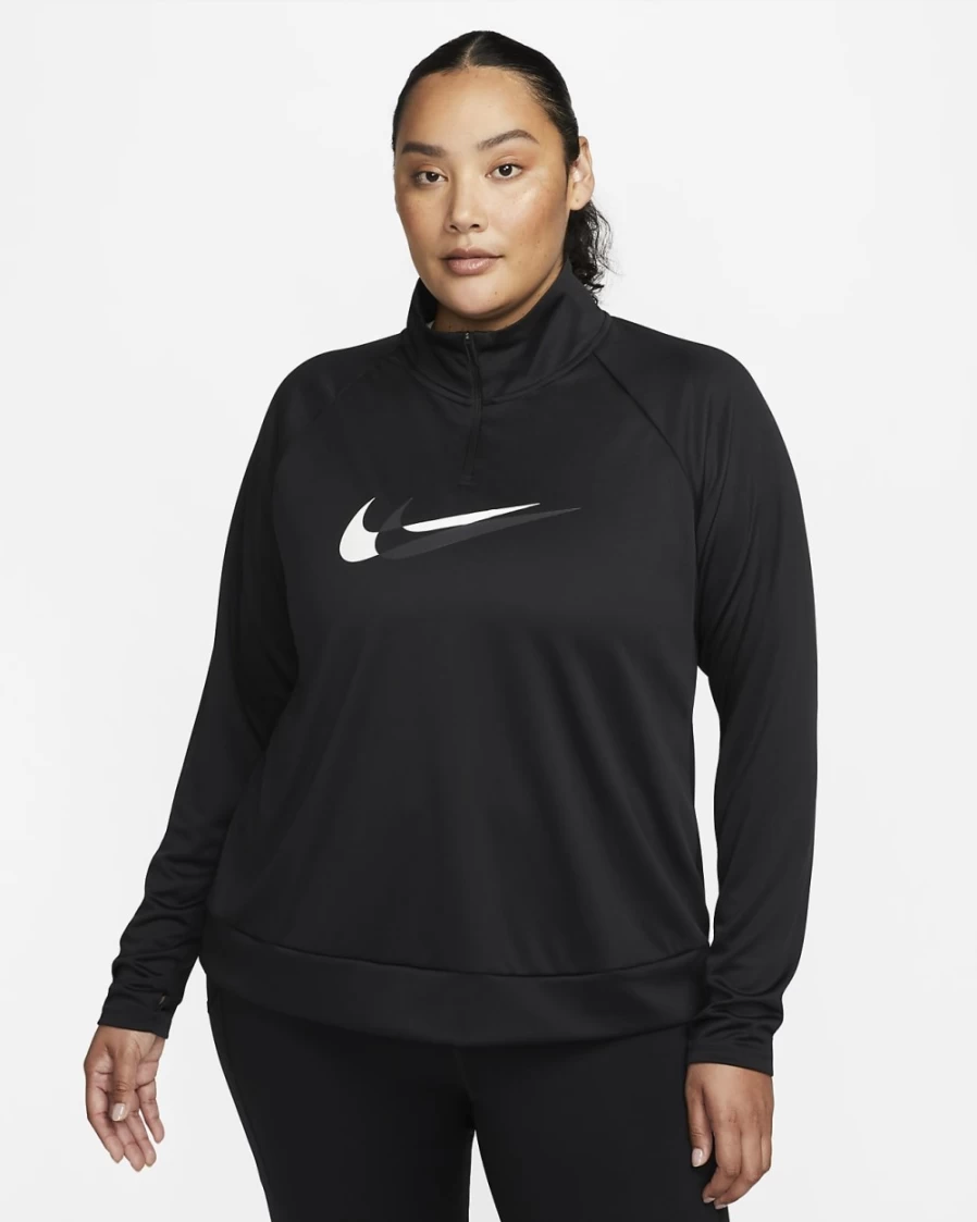 Nike Dri-FIT Swoosh Run Women's 1/4-Zip Running Midlayer Plus Size - Black, Off Noir, White