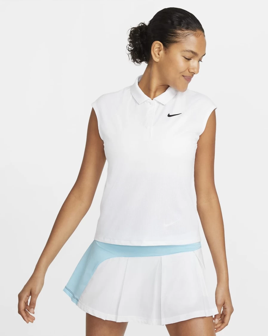 NikeCourt Victory Women's Tennis Polo Shirt - White/Black Athletic Top for Women