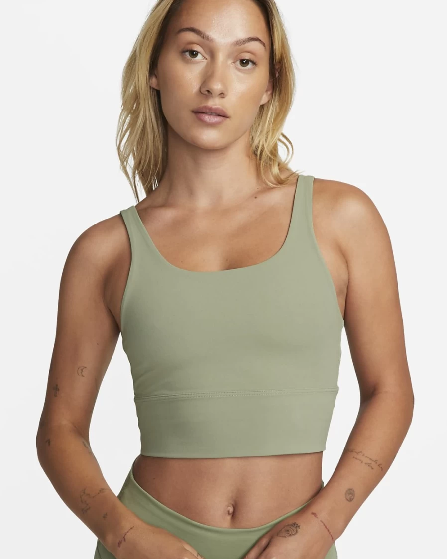 Nike Alate Solo Women's Light-Support Non-Padded Longline Sports Bra in Oil Green/Iron Grey