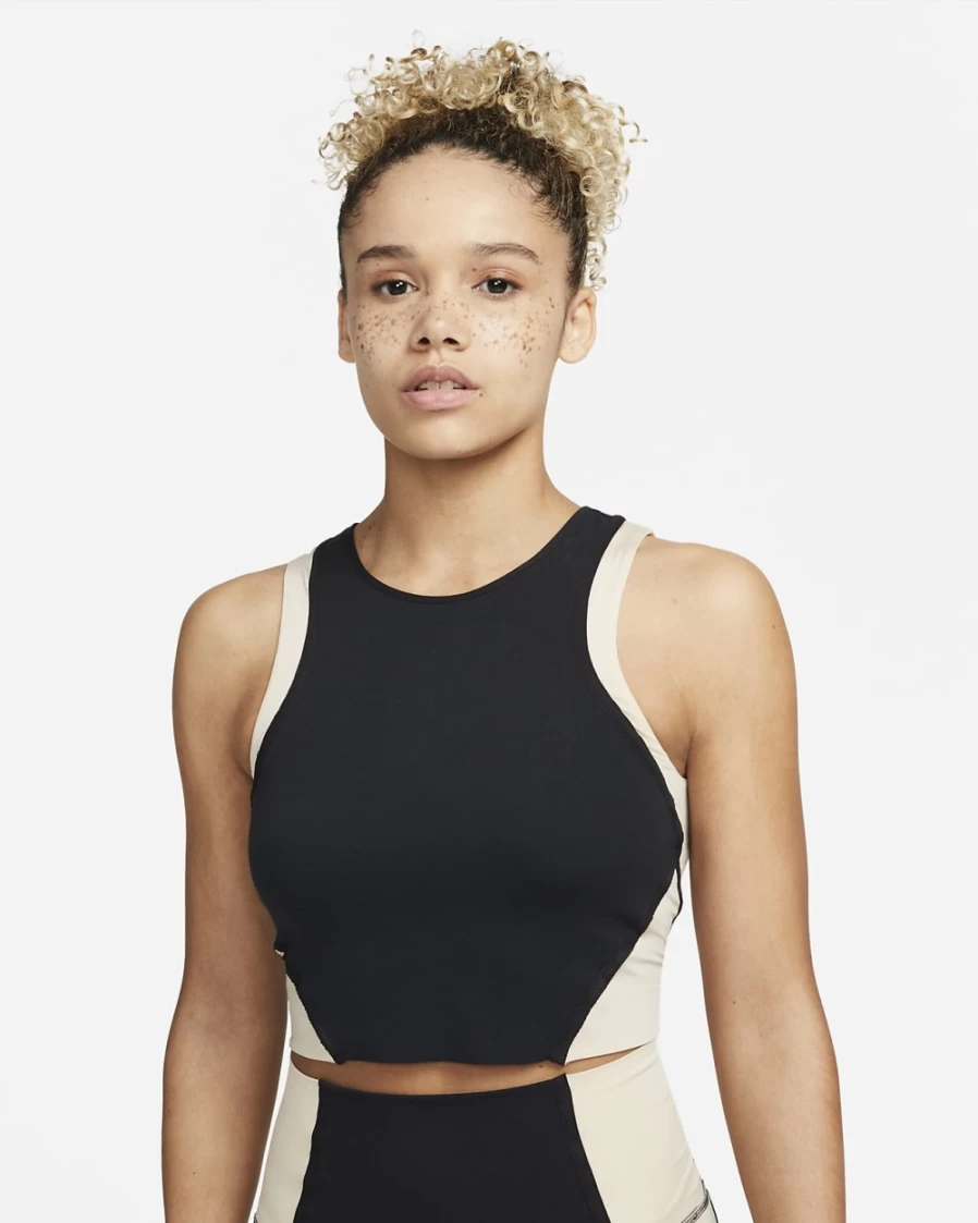 Nike Dri-FIT Luxe Women's Cropped Yoga Tank Top - Black, Sanddrift, Iron Grey