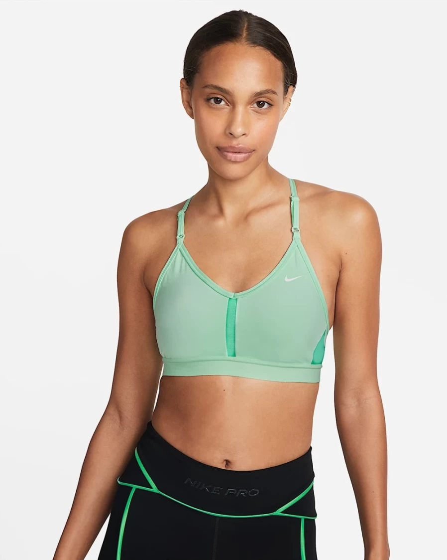 Nike Indy Women's Light-Support Padded V-Neck Sports Bra in Mint Foam & Light Menthol - Breathable Workout Top for Running & Yoga