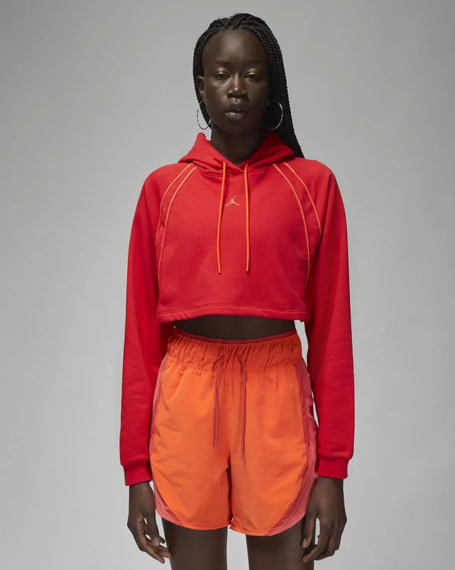 Nike Jordan Sport Women's Cropped Pullover Hoodie - Fire Red/Safety Orange