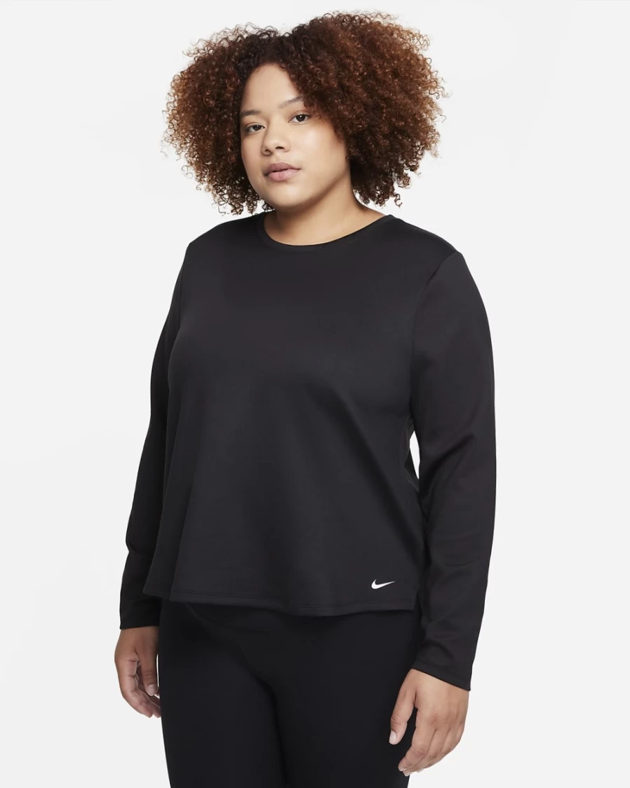 Nike Therma-FIT One Women's Plus Size Long-Sleeve Top - Black/White Thermal Workout Shirt