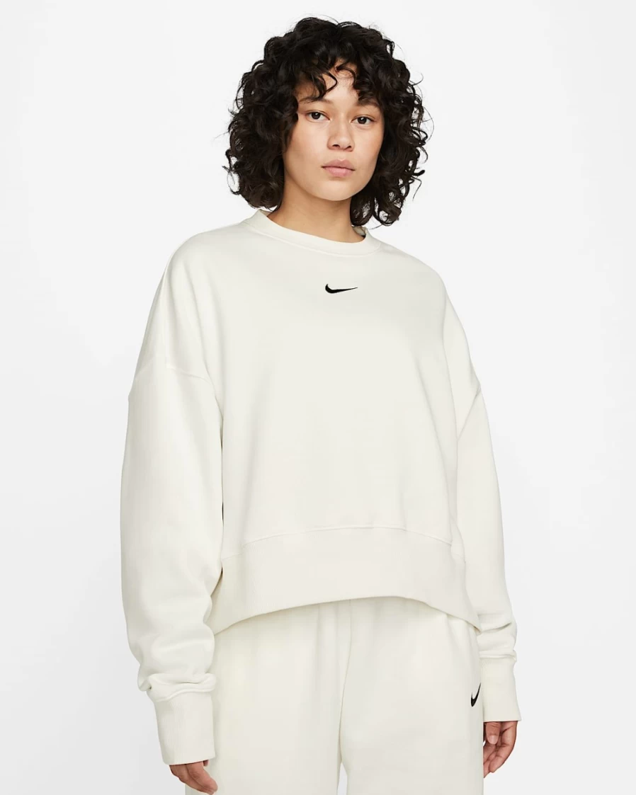 Nike Women's Phoenix Fleece Oversized Crewneck Sweatshirt in Sail/Black - Comfortable & Stylish Sportswear