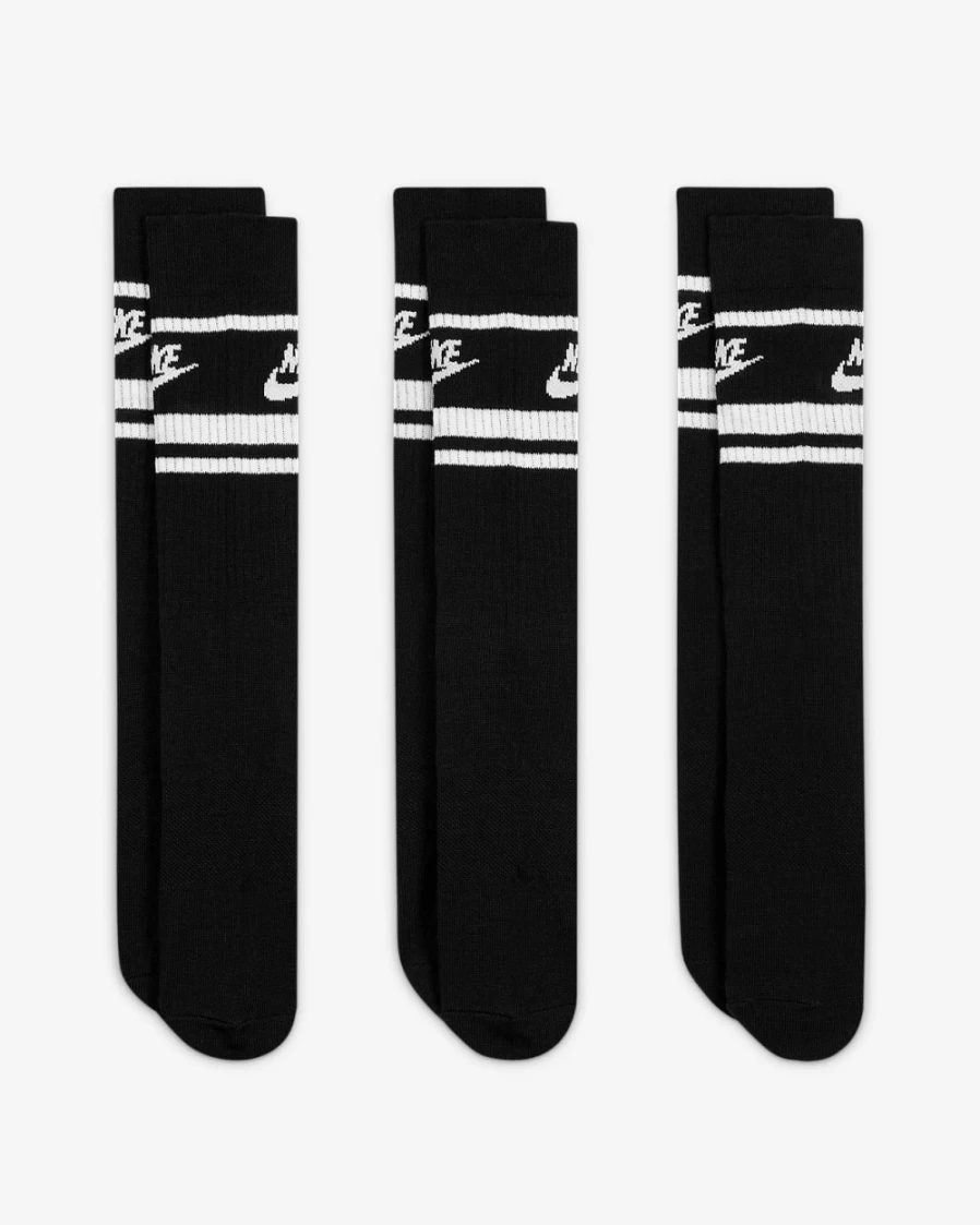 Nike Unisex Everyday Essential Crew Socks (3 Pairs) - Black/White Athletic Socks for Men & Women
