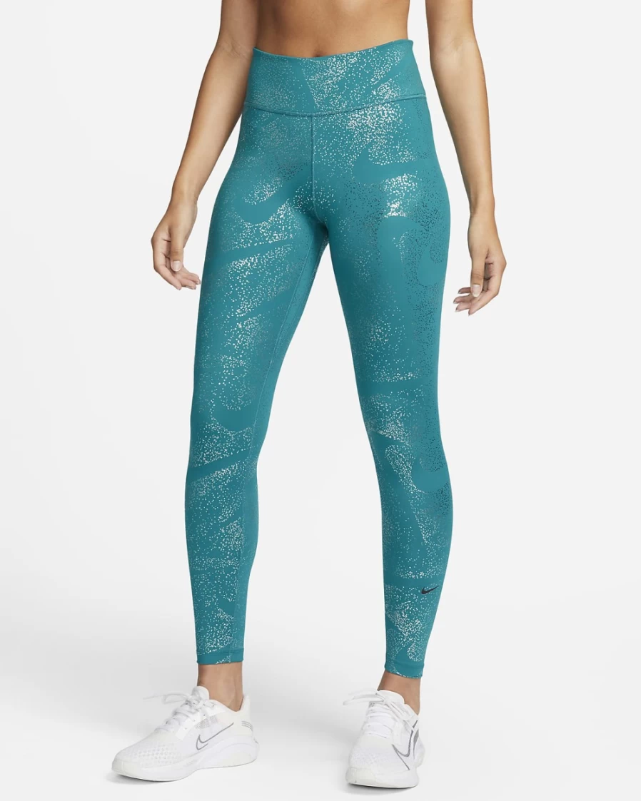 Nike One Women's Mid-Rise Printed Leggings - Bright Spruce/Black Athletic Workout Tights