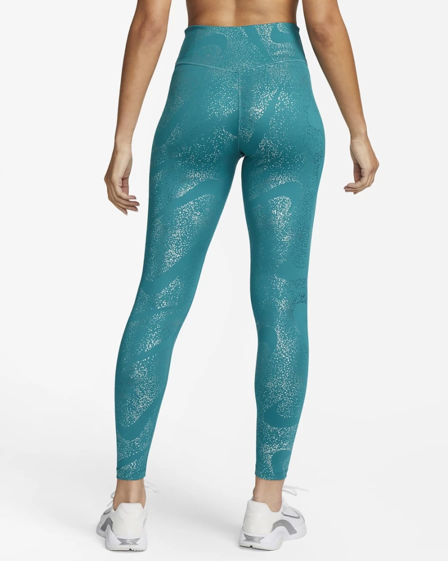 Nike One Women's Mid-Rise Printed Leggings - Bright Spruce/Black Athletic Workout Tights