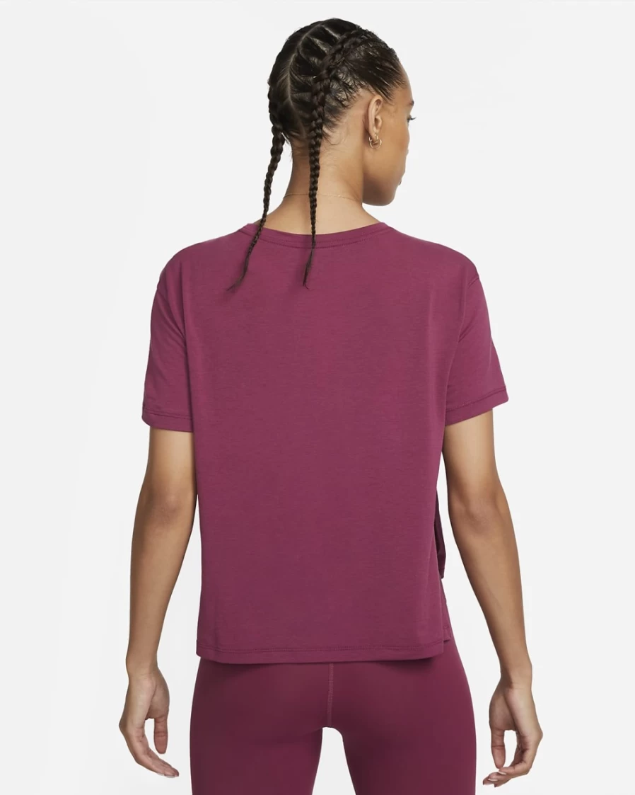 Nike Dri-FIT Women's Yoga Top - Rosewood/Particle Grey - Breathable Workout Shirt for Women