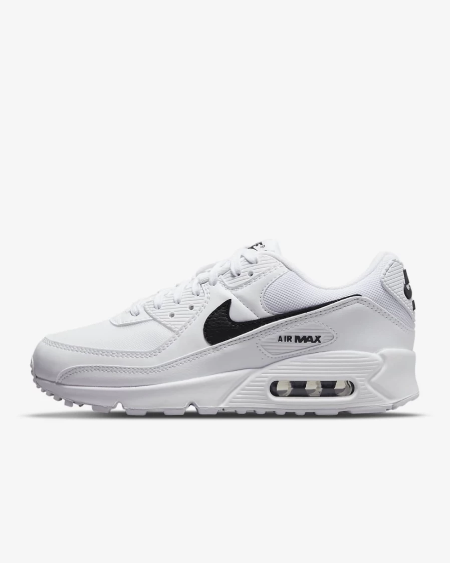 Nike Air Max 90 Women's Sneakers in White/White/Black - Lightweight Running Shoes for Women