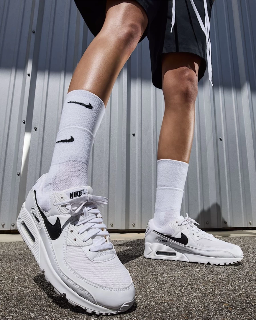 Nike Air Max 90 Women's Sneakers in White/White/Black - Lightweight Running Shoes for Women