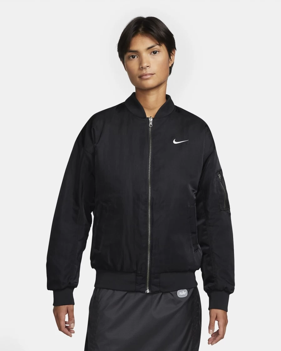 Nike Women's Reversible Varsity Bomber Jacket - Black/White Sportswear Outerwear