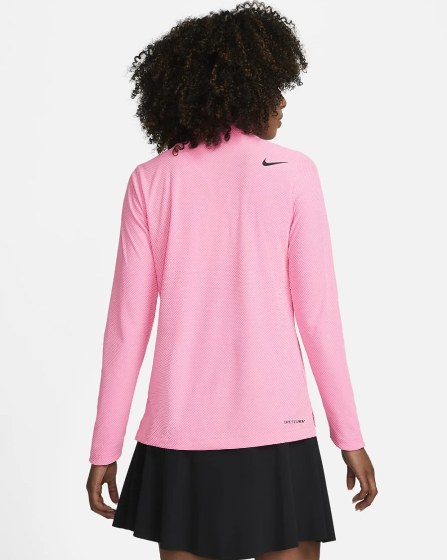 Nike Dri-FIT ADV Tour Women's Long-Sleeve Golf Polo Shirt - Pink Glow/Black, Moisture-Wicking Performance Top