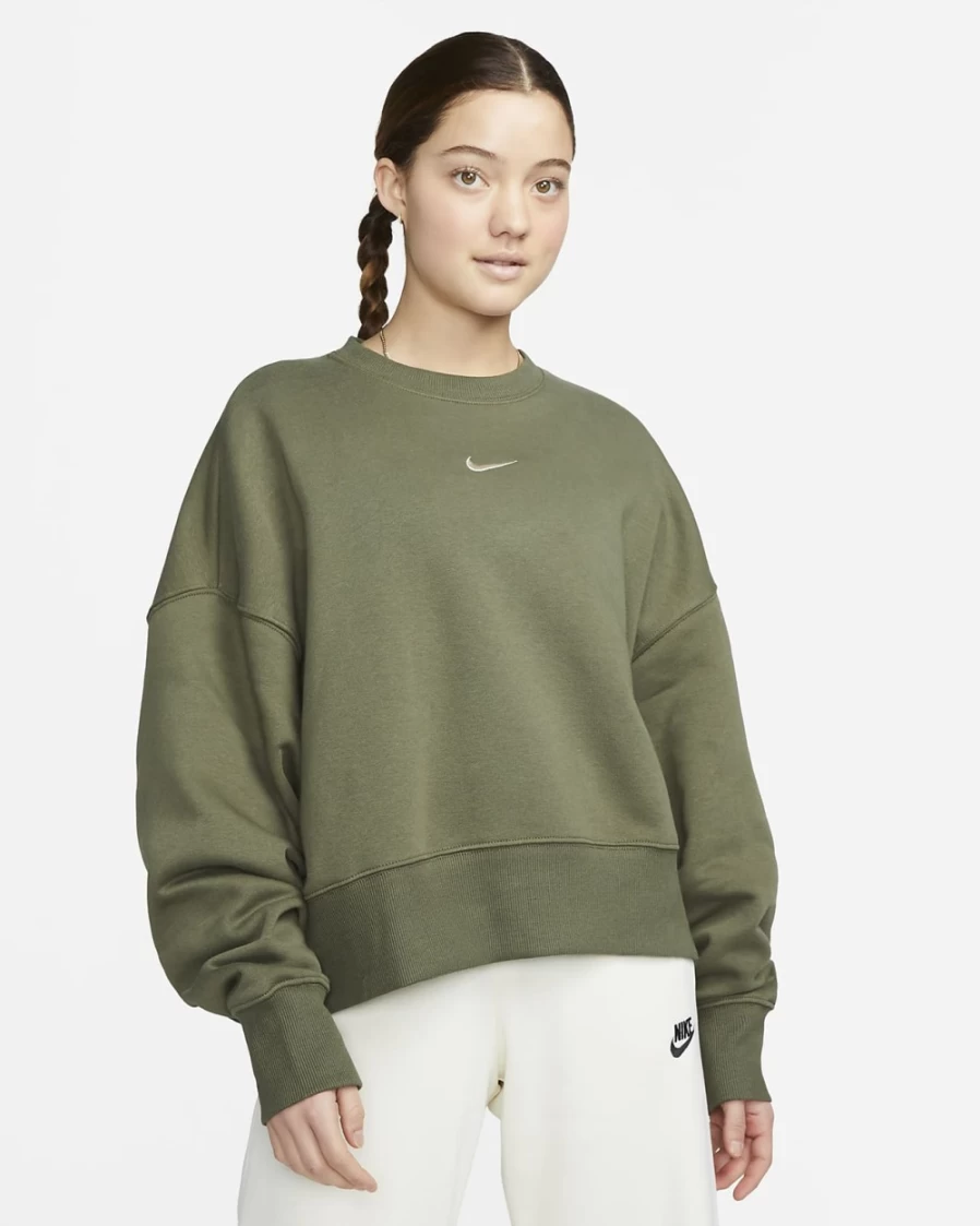 Nike Women's Medium Olive/Sail Phoenix Fleece Oversized Crewneck Sweatshirt - Sportswear
