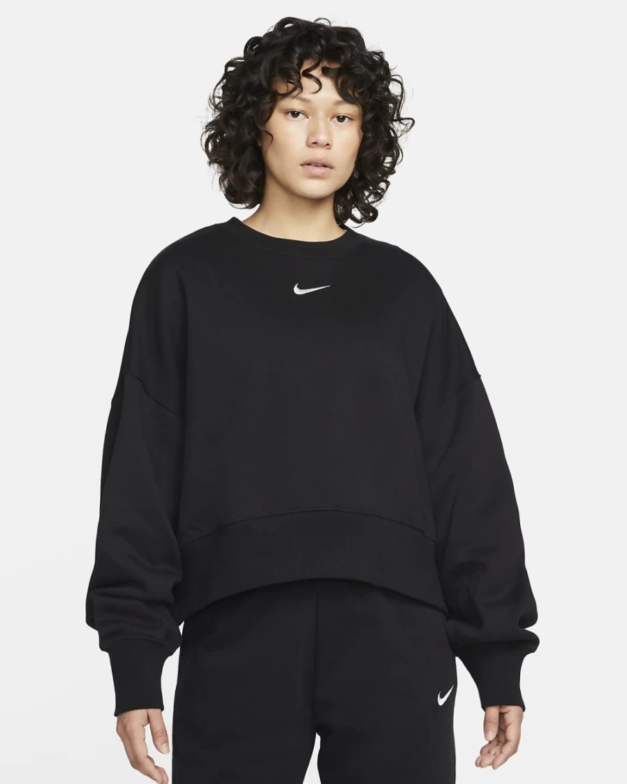 Nike Women's Black/Sail Phoenix Fleece Oversized Crewneck Sweatshirt - Sportswear Comfort & Style