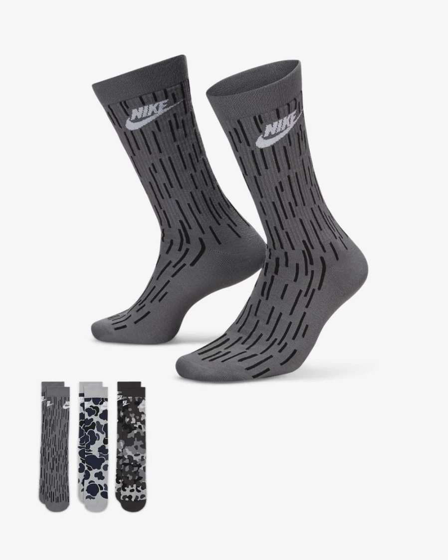 Nike Everyday Essential Crew Socks for Men & Women - 3 Pairs, Multi-Color Comfort Athletic Socks