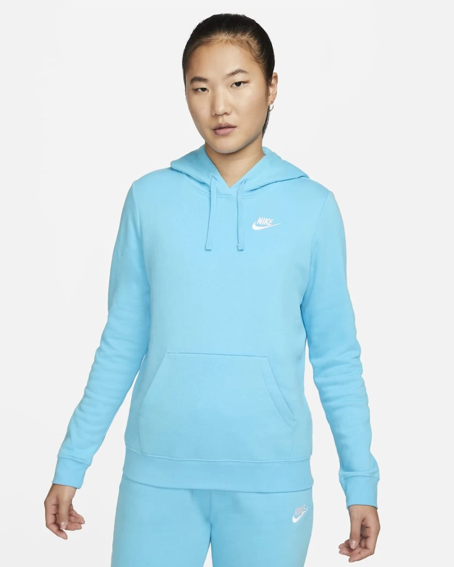 Nike Women's Baltic Blue & White Club Fleece Pullover Hoodie - Sportswear Comfort