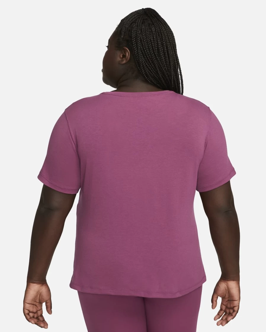 Nike Dri-FIT Women's Plus Size Yoga Top in Rosewood/Particle Grey - Breathable Workout Shirt for Women