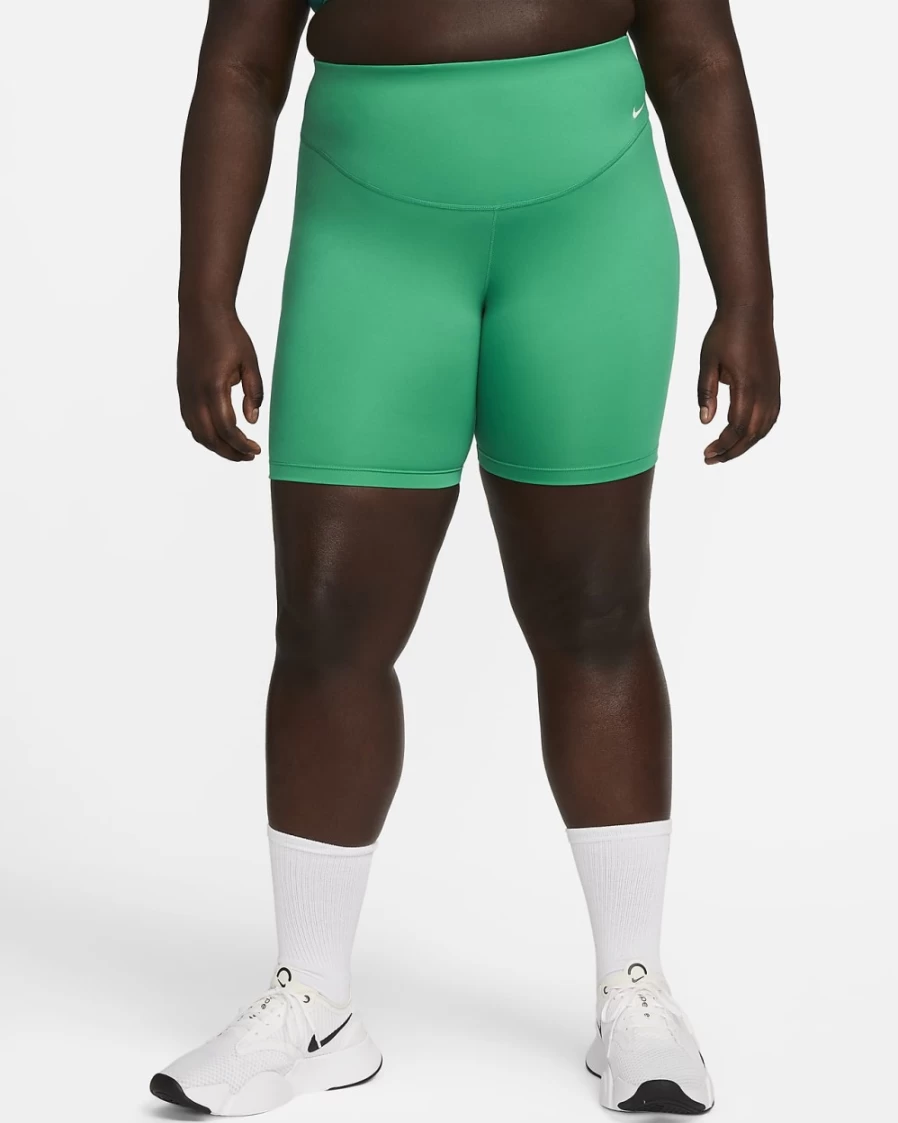Nike One Women's Mid-Rise 7" Bike Shorts in Neptune Green/White - Plus Size Activewear