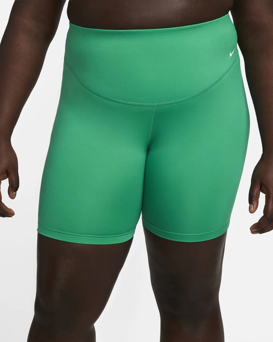 Nike One Women's Mid-Rise 7" Bike Shorts in Neptune Green/White - Plus Size Activewear