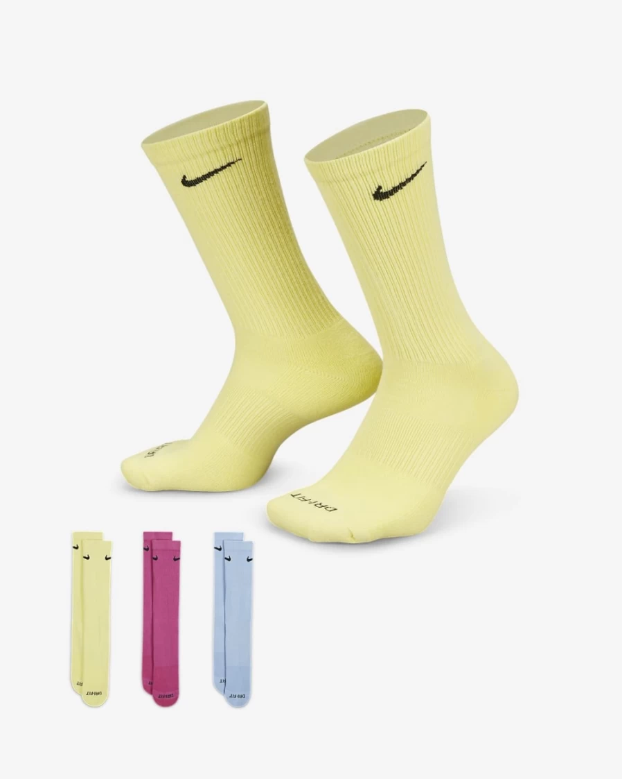 Nike Everyday Plus Cushioned Crew Socks 3-Pack for Men & Women - Multi-Color Training Socks