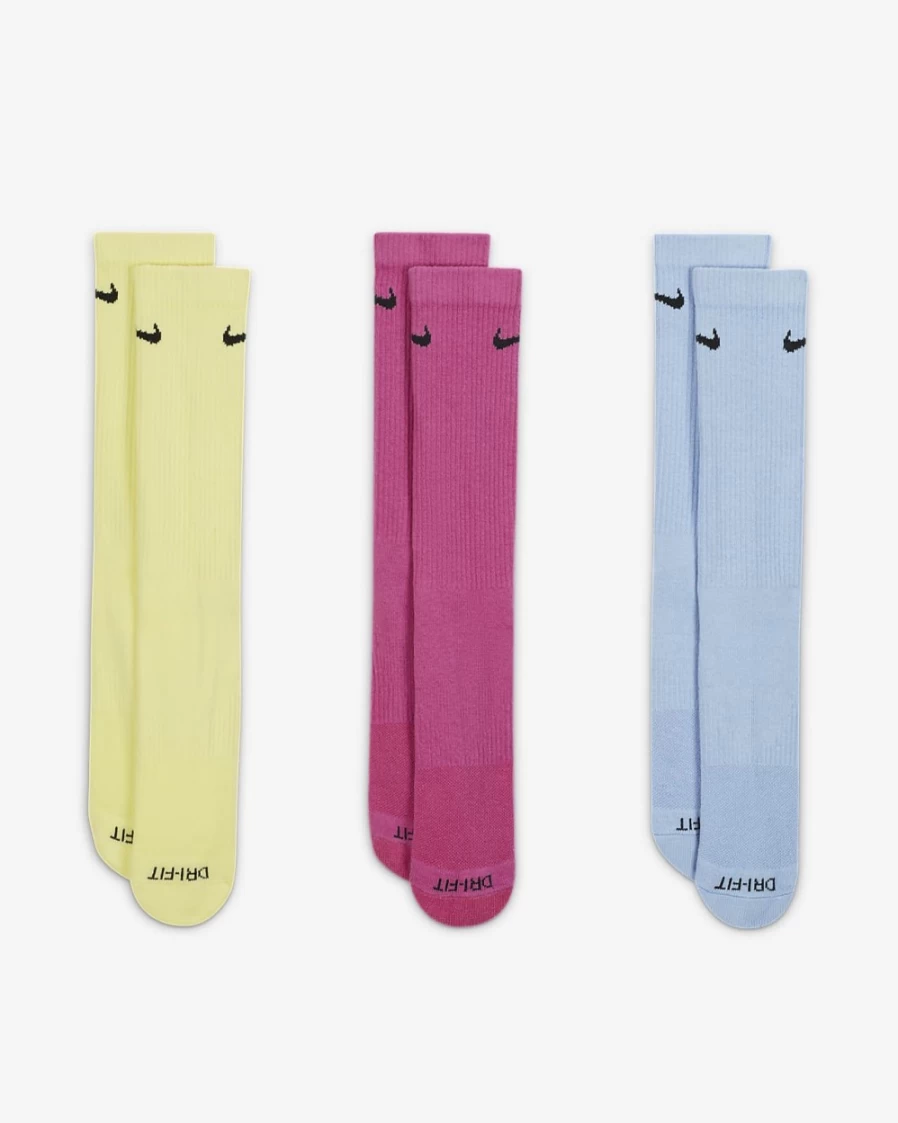 Nike Everyday Plus Cushioned Crew Socks 3-Pack for Men & Women - Multi-Color Training Socks