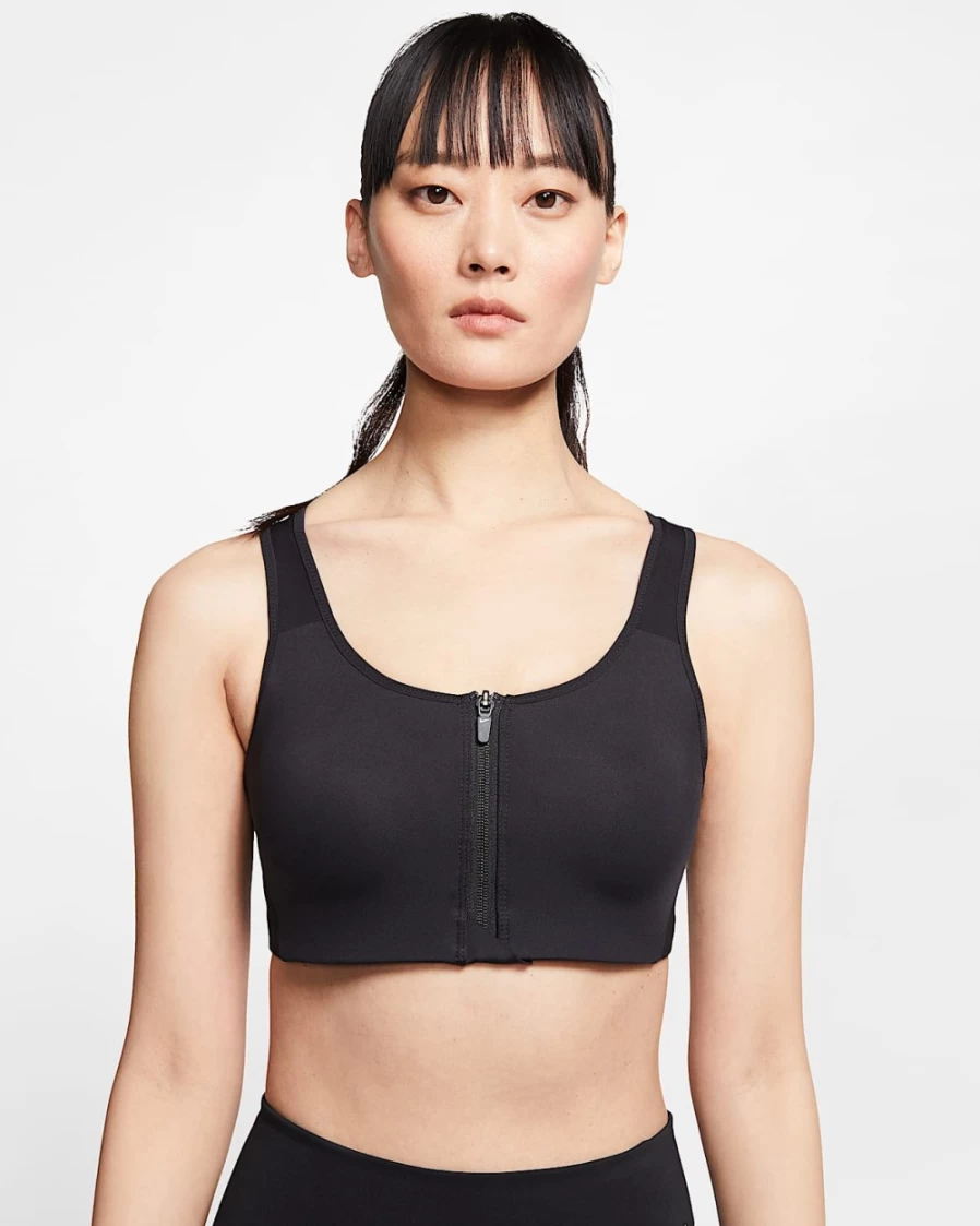Nike Women's High-Support Padded Sports Bra - Zip-Front Design in Black & White