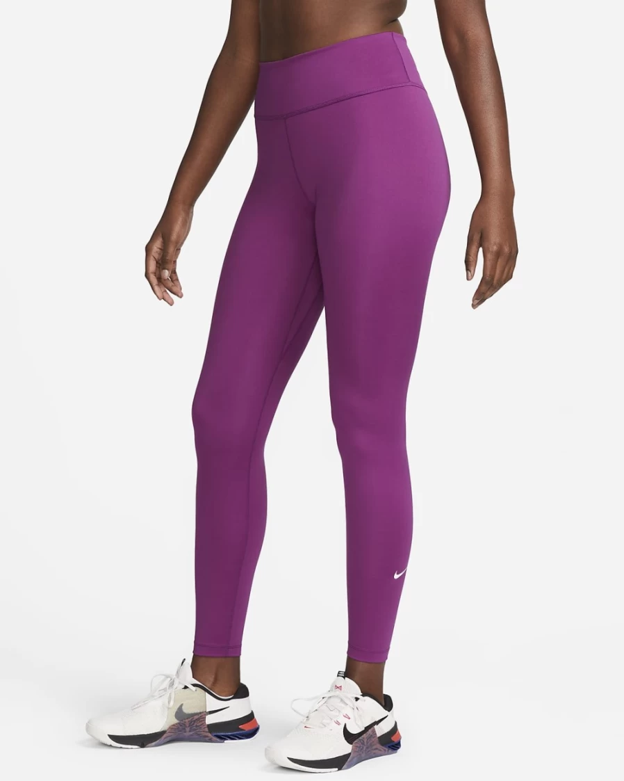 Nike Women's One Mid-Rise Leggings in Viotech/White - High-Waisted Workout Tights for Running & Training